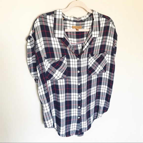 JACHS Girlfriend Tops - JACHS Girlfriend - Blue, Red, & White Plaid Shirt